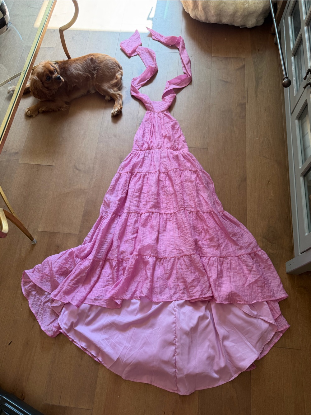 Pink Tiered Halter Maxi Dress
